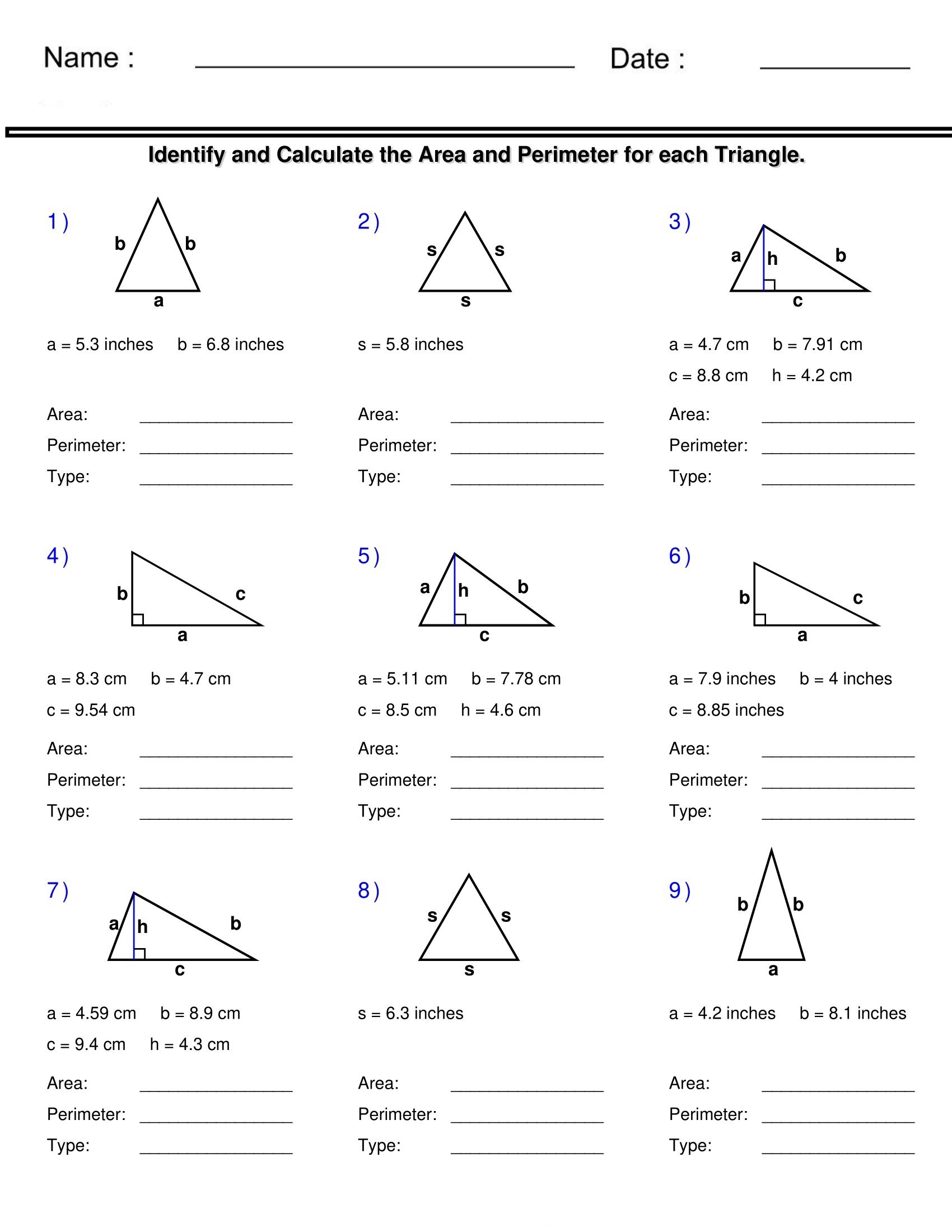 area of a triangle worksheet area of a triangle worksheet