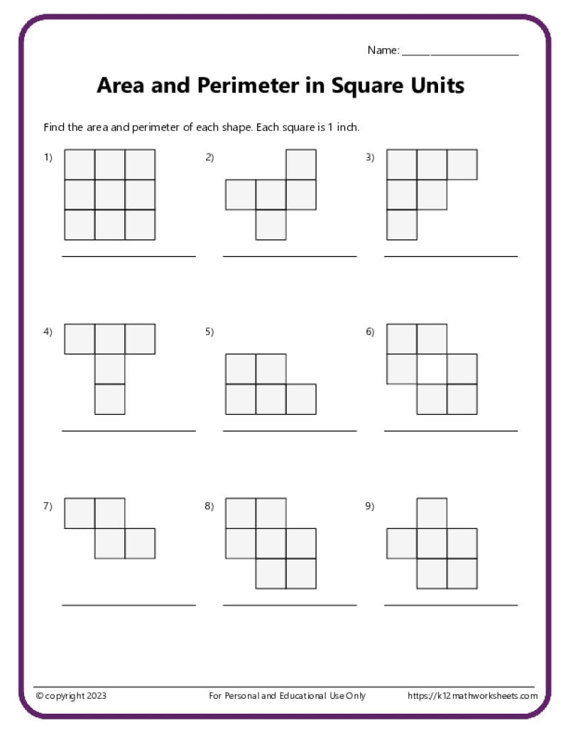 Area And Perimeter With Square Units K12 Math Worksheets