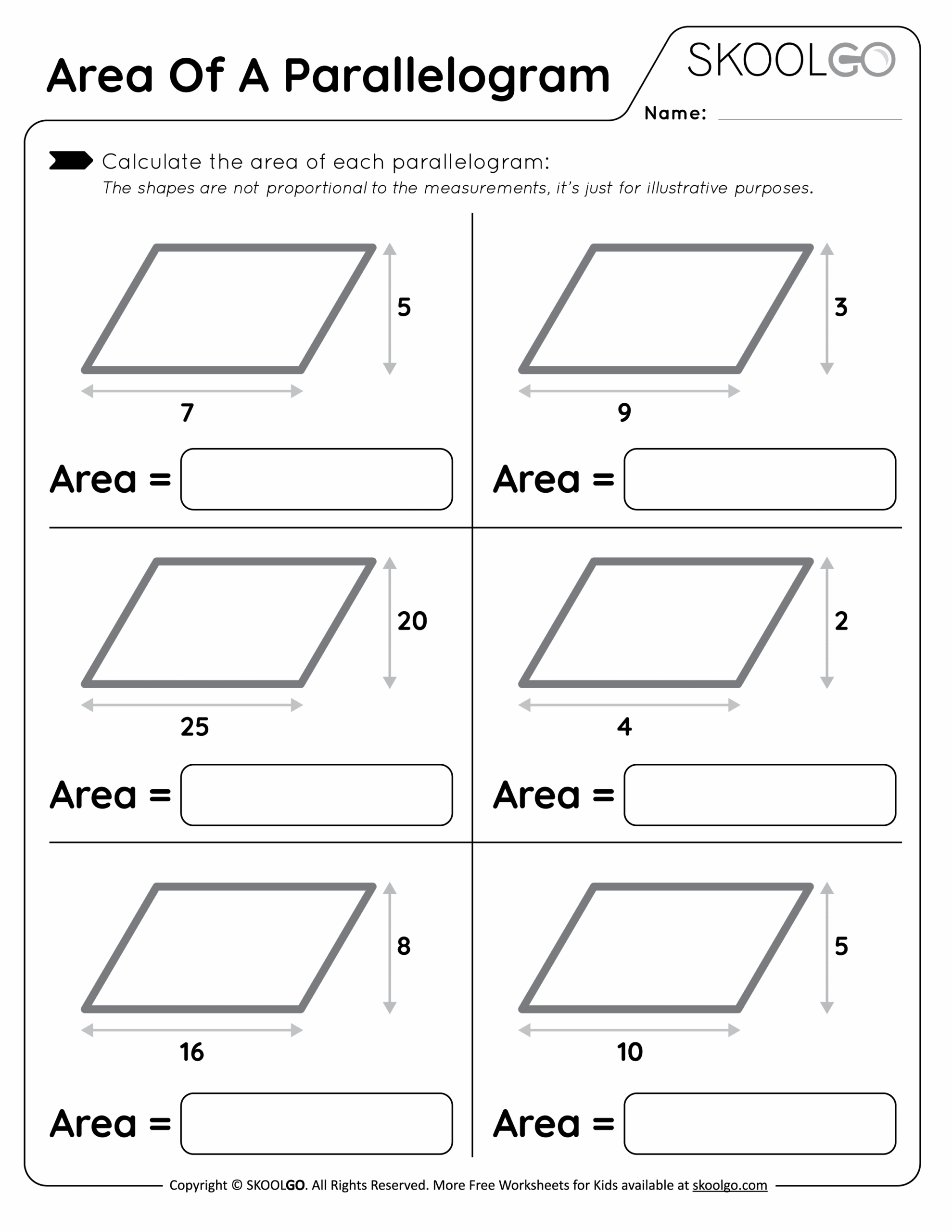 Area Of A Parallelogram Free Worksheet For Kids SKOOLGO