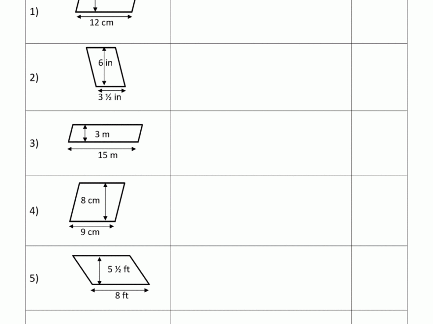 Area Of Parallelogram Worksheet