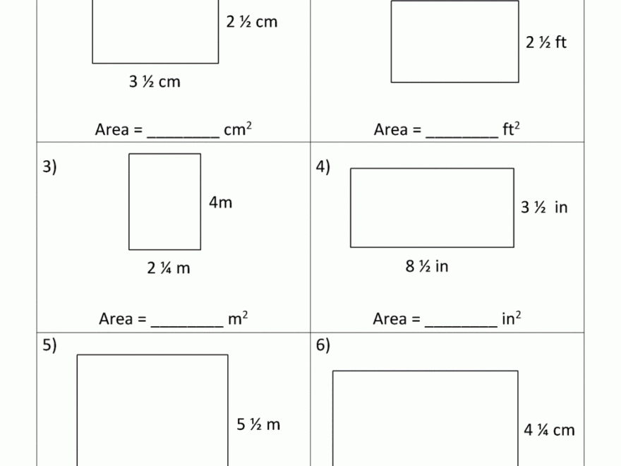 Area Of Rectangle Worksheets