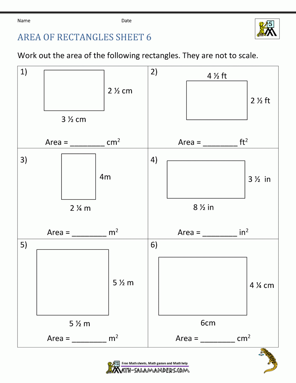 Area Of Rectangle Worksheets