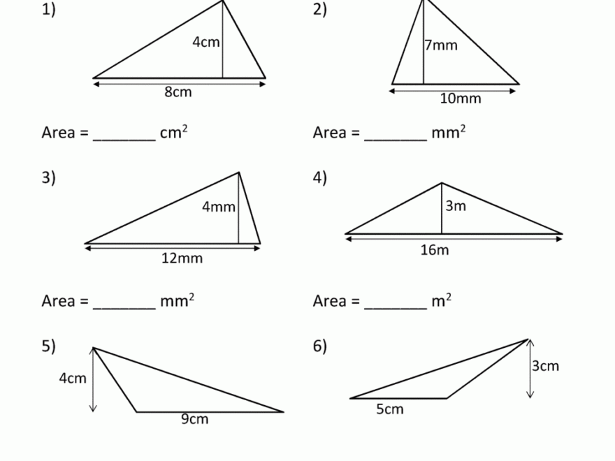 Area Of Right Triangle Worksheets