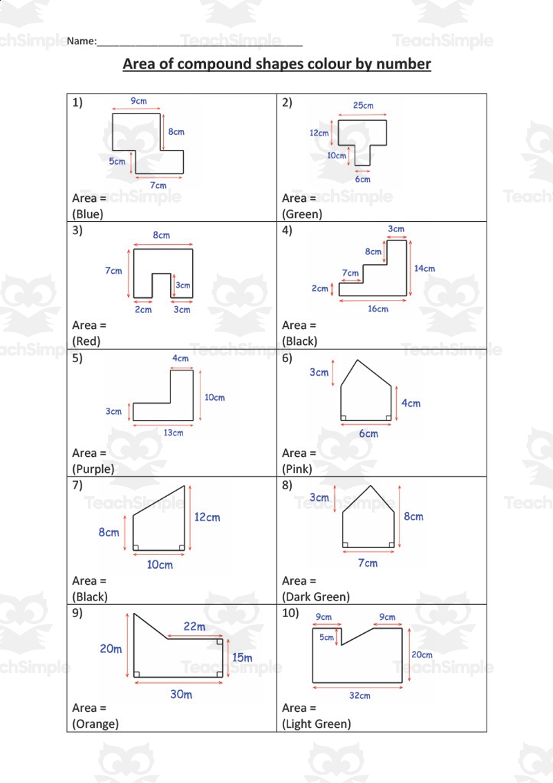 Areas Of Compound Shapes Color By Number Activity By Teach Simple Areas Of Compound Shapes Color By Number Activity By Teach Simple