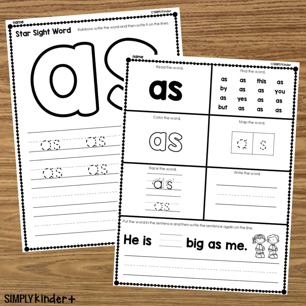 As Sight Word Printable Activities Simply Kinder Plus