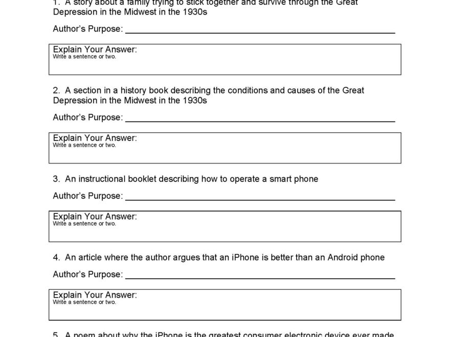 Author s Purpose Worksheet 1 Reading Activity