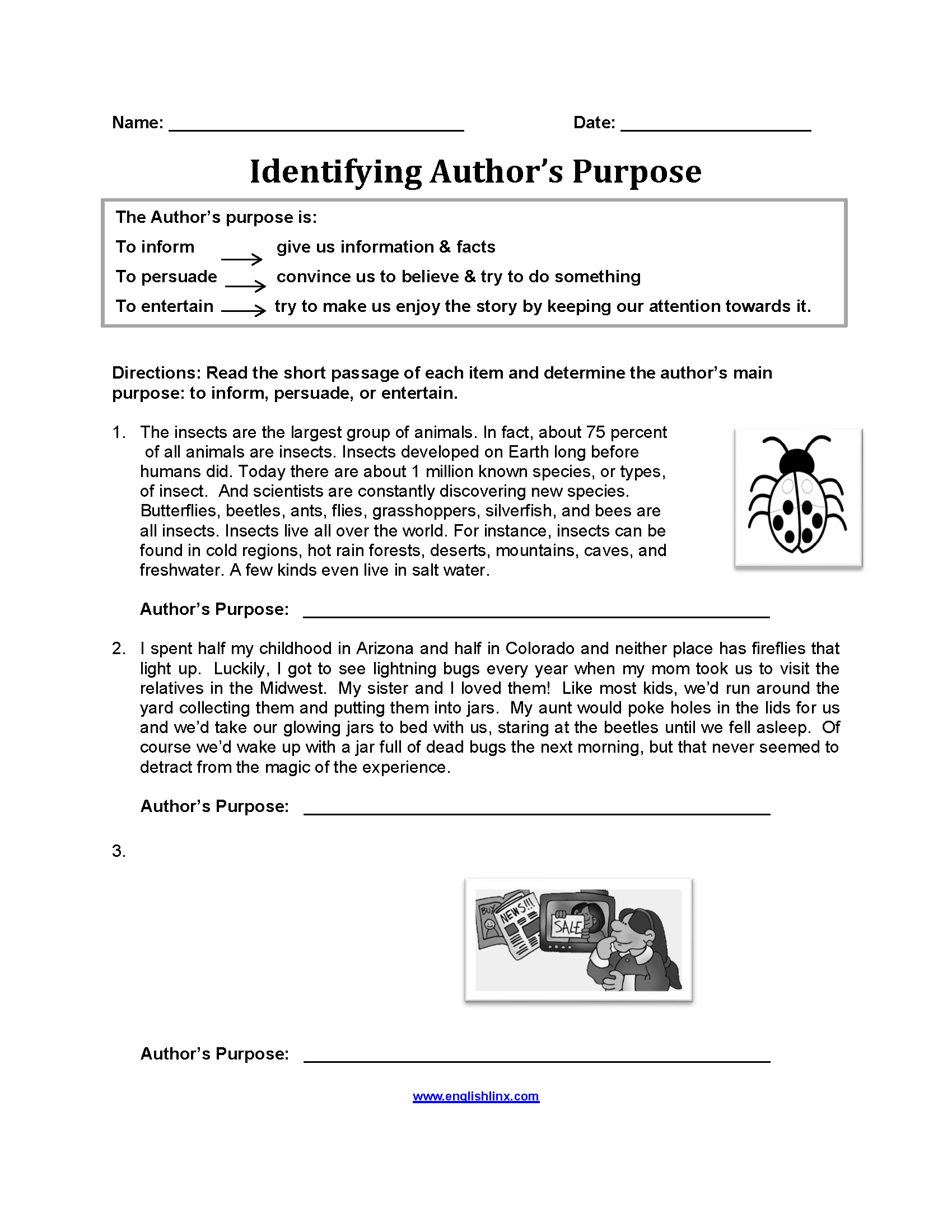 author's purpose worksheet author's purpose worksheet