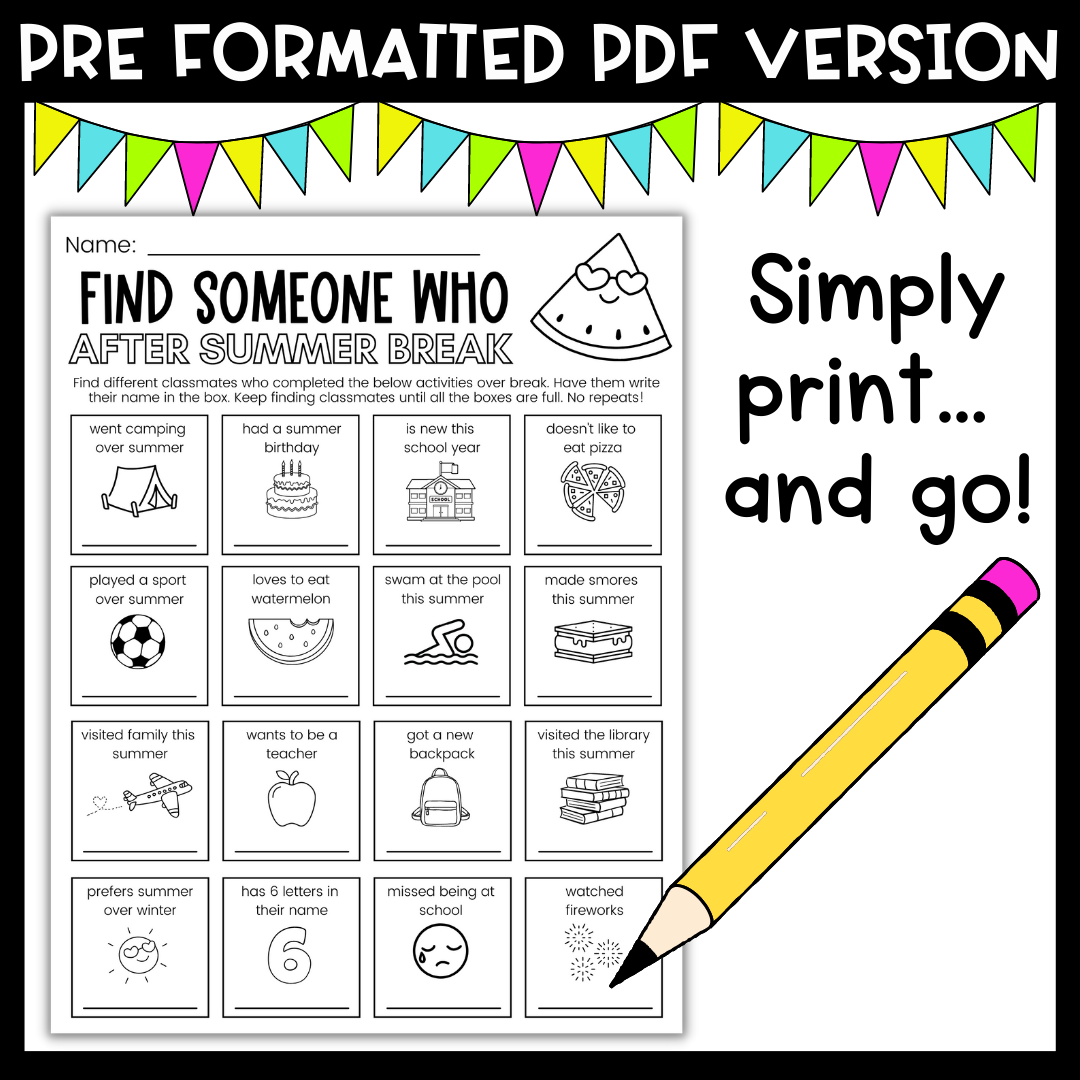 Back To School After Summer Break Find Someone Who Editable Activity Made By Teachers