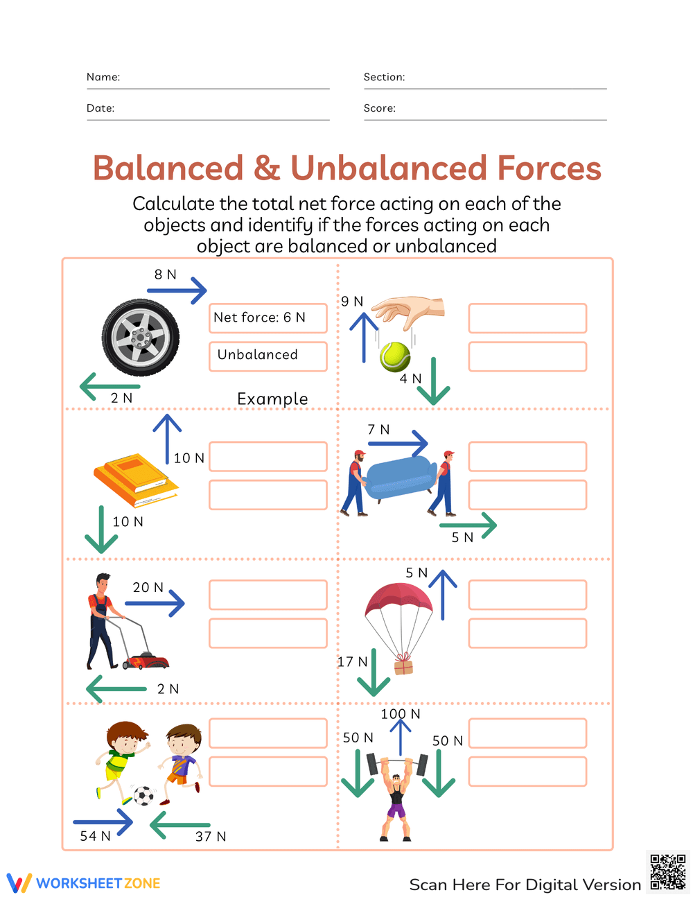 Balanced And Unbalanced Forces Worksheets