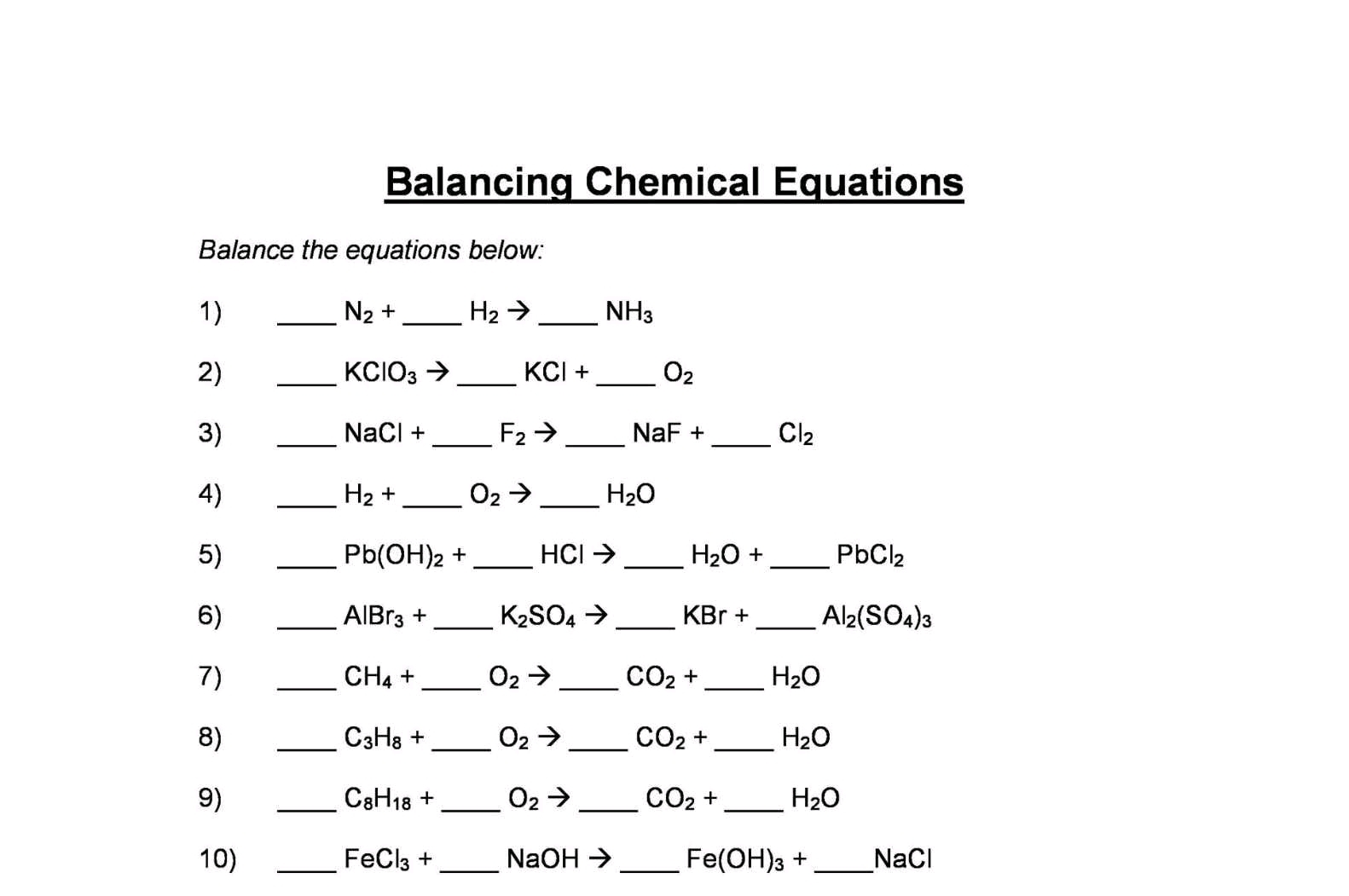 Balancing Chemical Equations Balance The StudyX
