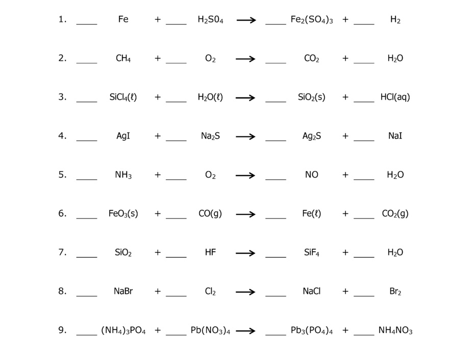 Balancing Chemical Equations Worksheet