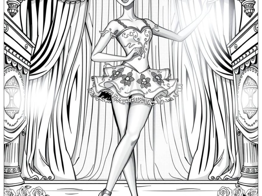 Barbie Ballerina Dancing On Stage Coloring Page Free PDF PNG Printable