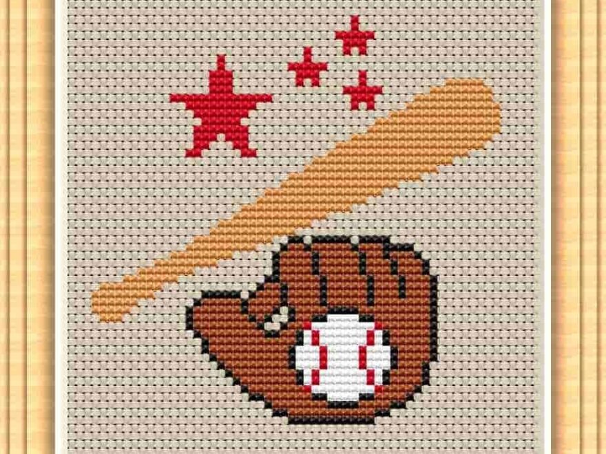 BASEBALL FREE AND EASY PRINTABLE CROSS STITCH PATTERN