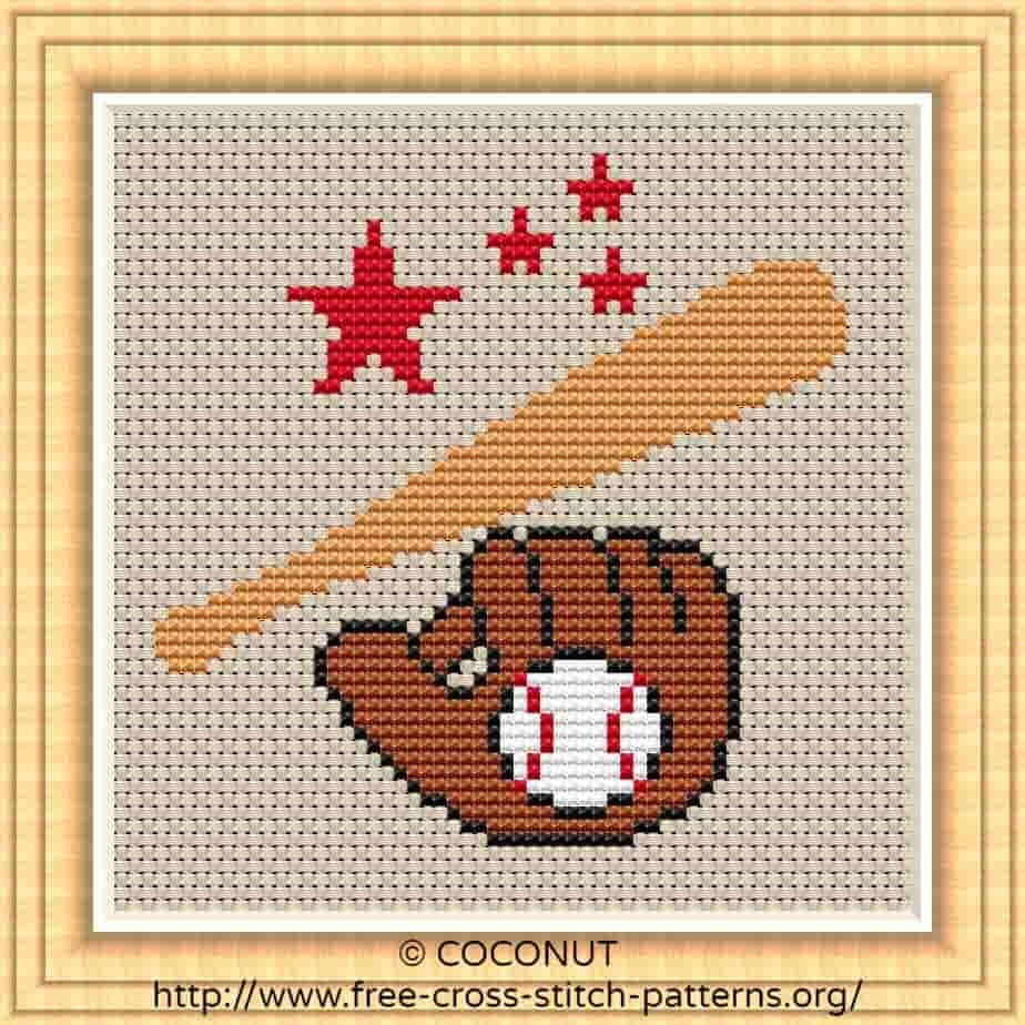 BASEBALL FREE AND EASY PRINTABLE CROSS STITCH PATTERN