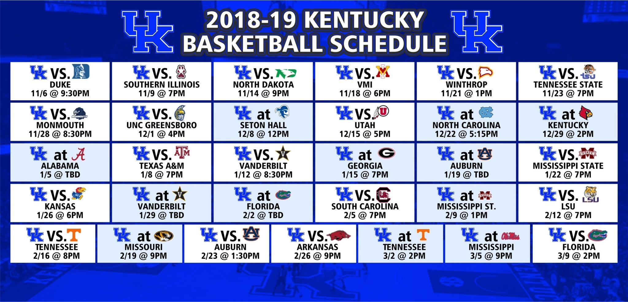 Basketball Schedule JD Becker s UK UofL Superstore Basketball Schedule JD Becker s UK UofL Superstore