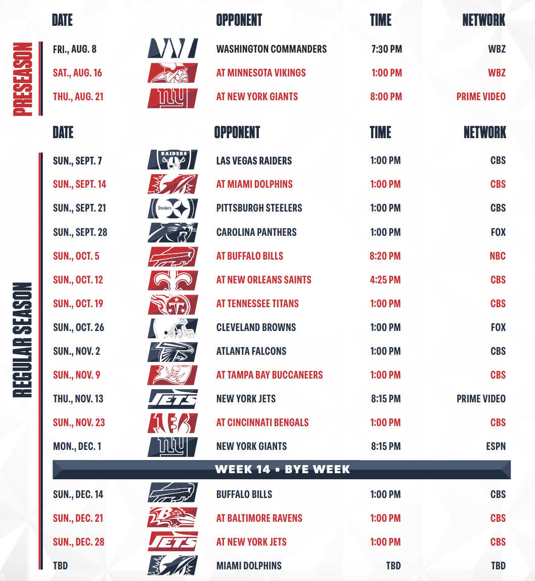 Bedard Early Thoughts On The Patriots 2025 Schedule Another Week 14 Bye Week Bedard Early Thoughts On The Patriots 2025 Schedule Another Week 14 Bye Week