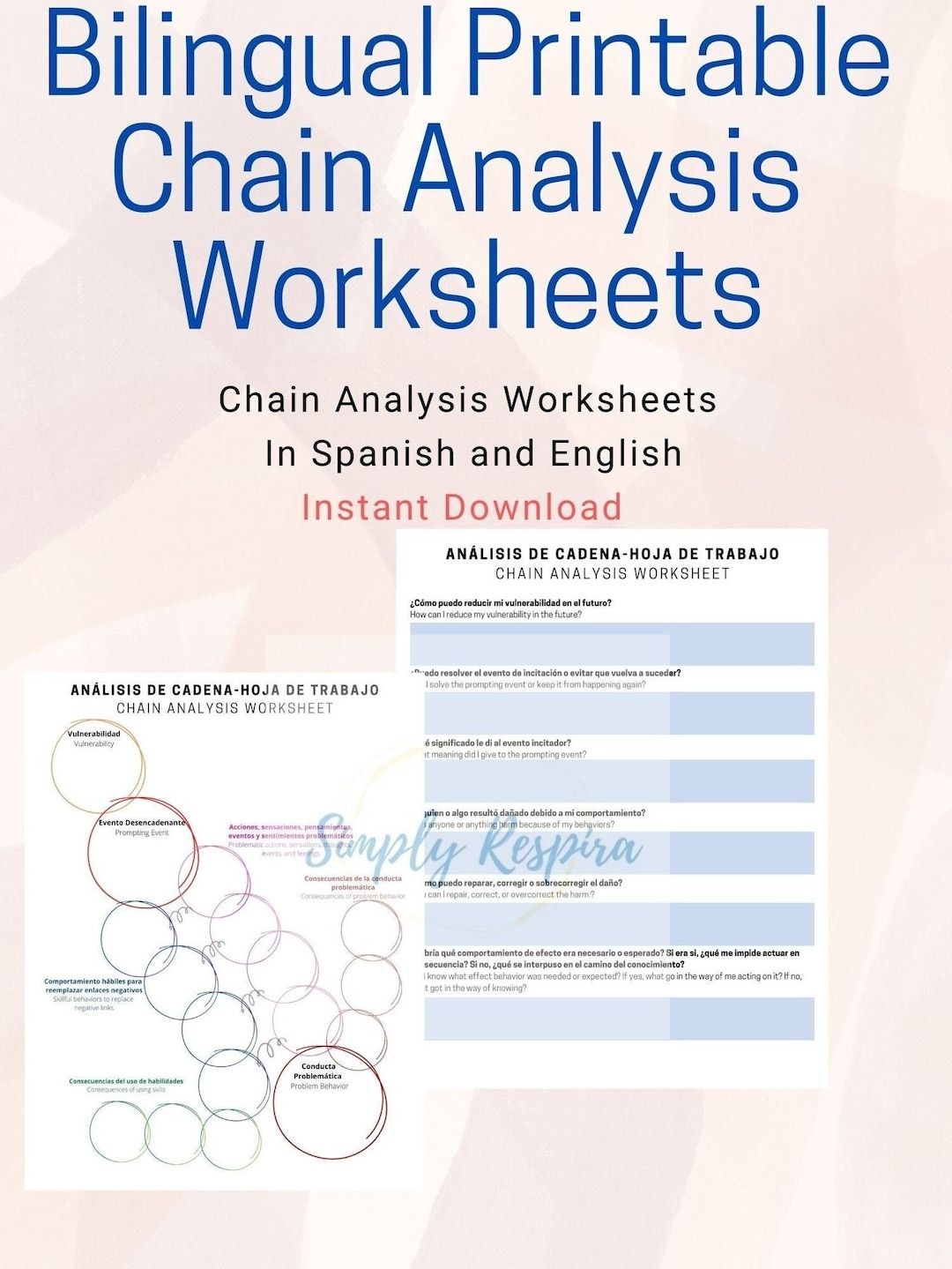 Bilingual Chain Analysis Worksheet DBT Link Analysis CBT Spanish DBT Therapy Worksheets Dbt Espa ol Printable Download Pdf Etsy