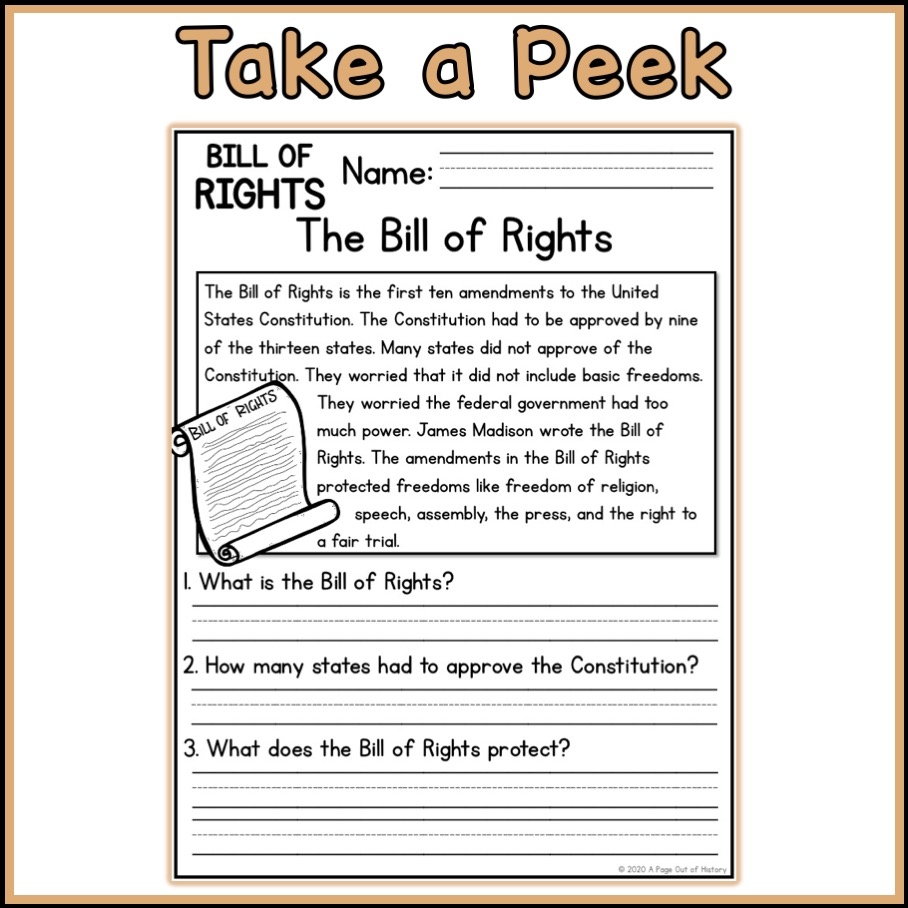 Bill Of Rights Social Studies Reading Comprehension Passages K 2 Made By Teachers