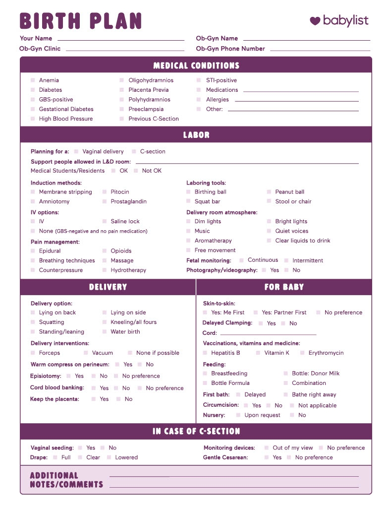 Birth Plan Template How To Write A Perfect Labor Delivery Plan