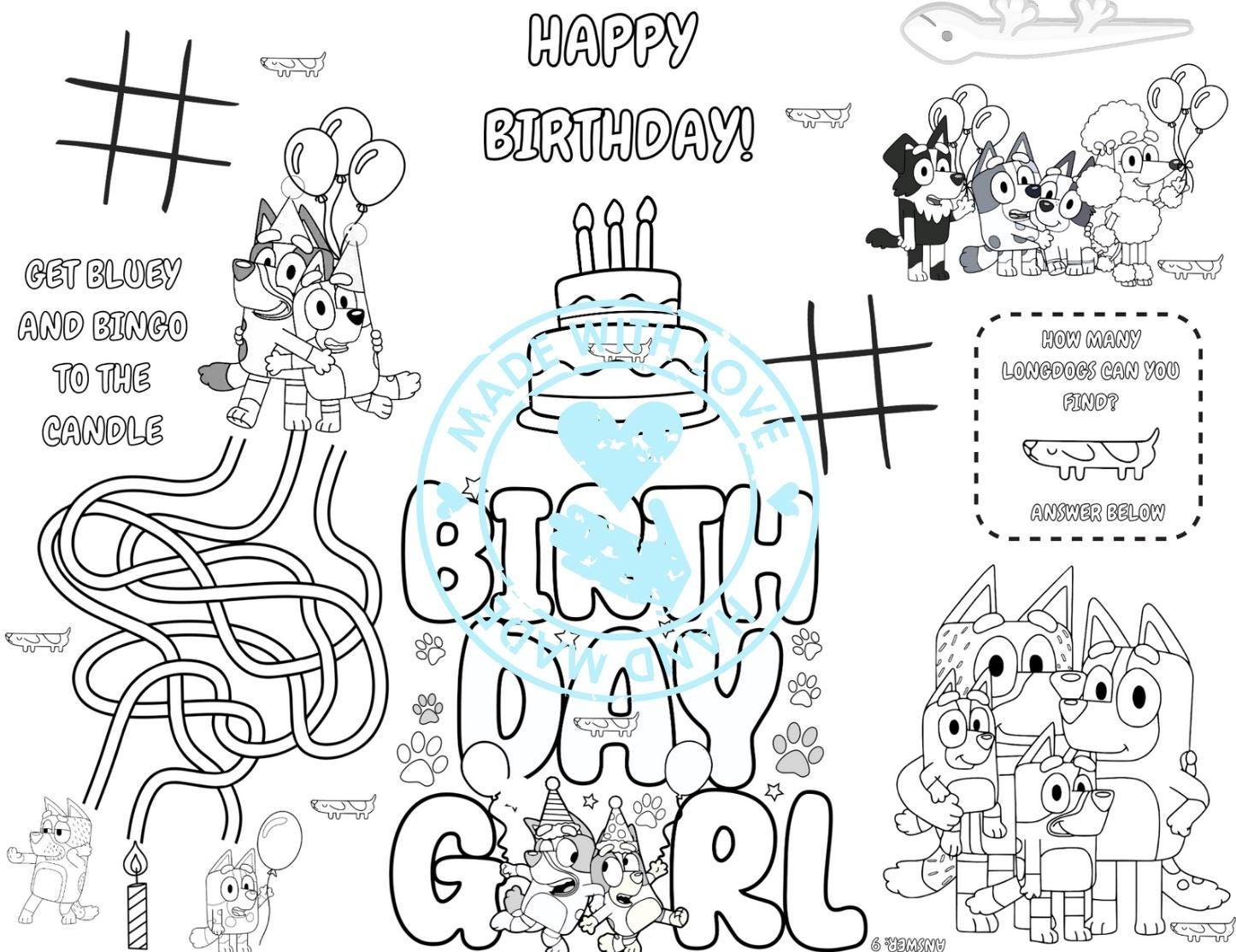 Bluey Birthday Girl Coloring Page party Favors kids Birthday girl s Birthday birthday Party birthday Favors birthday Activity Page Etsy
