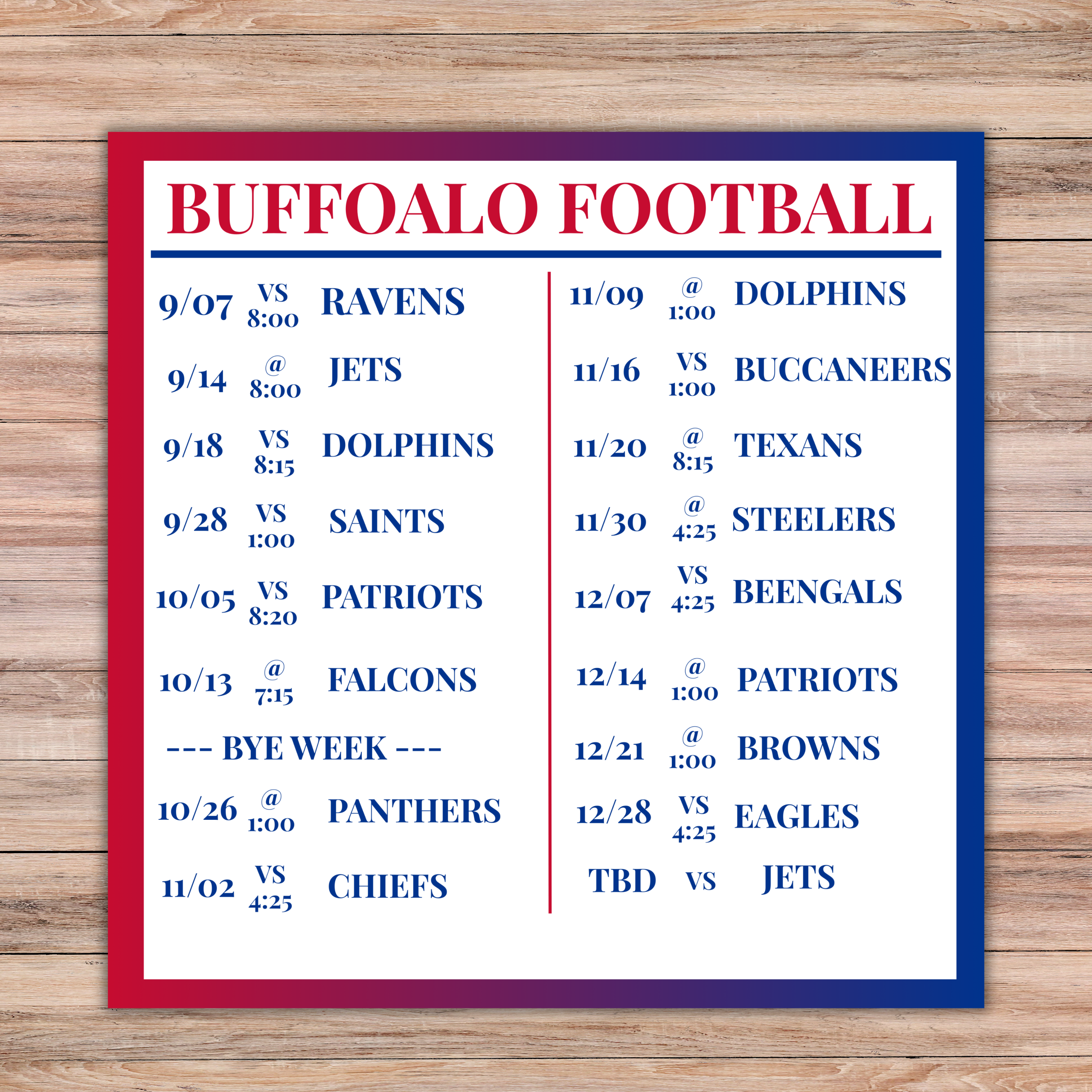 Buffalo Bills Schedule 2025 Magnets