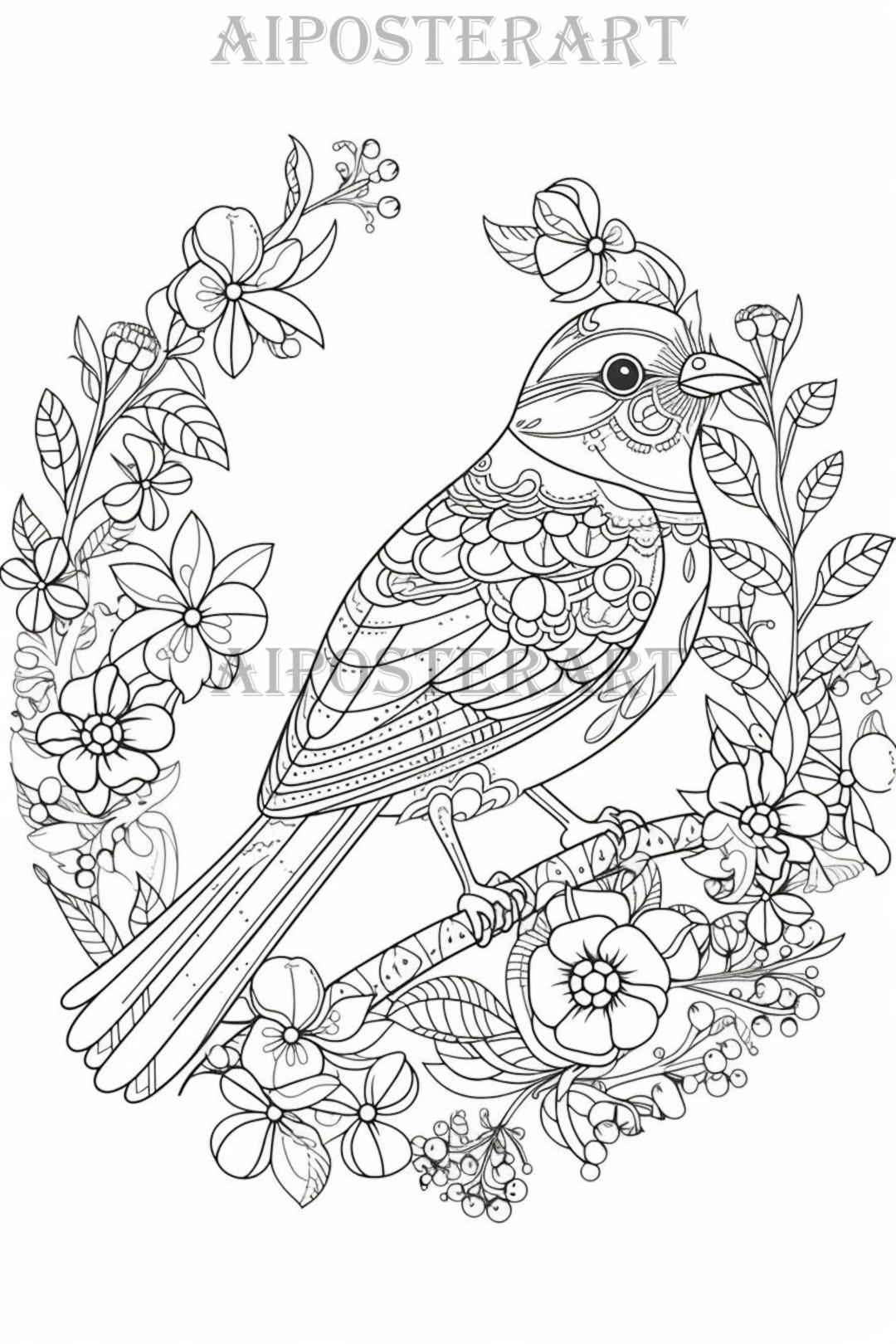 Buy Finch Coloring Page For Adults Printable Coloring Sheet Advanced Bird Coloring Page For Adults With Floral Framing 1792x2688 Pixels Online In India Etsy