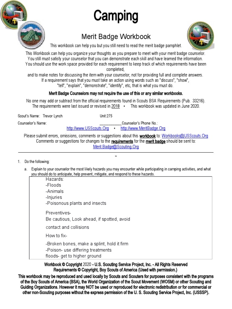 Camping Merit Badge PDF Boy Scouts Of America Sausage Worksheets Library Camping Merit Badge PDF Boy Scouts Of America Sausage Worksheets Library