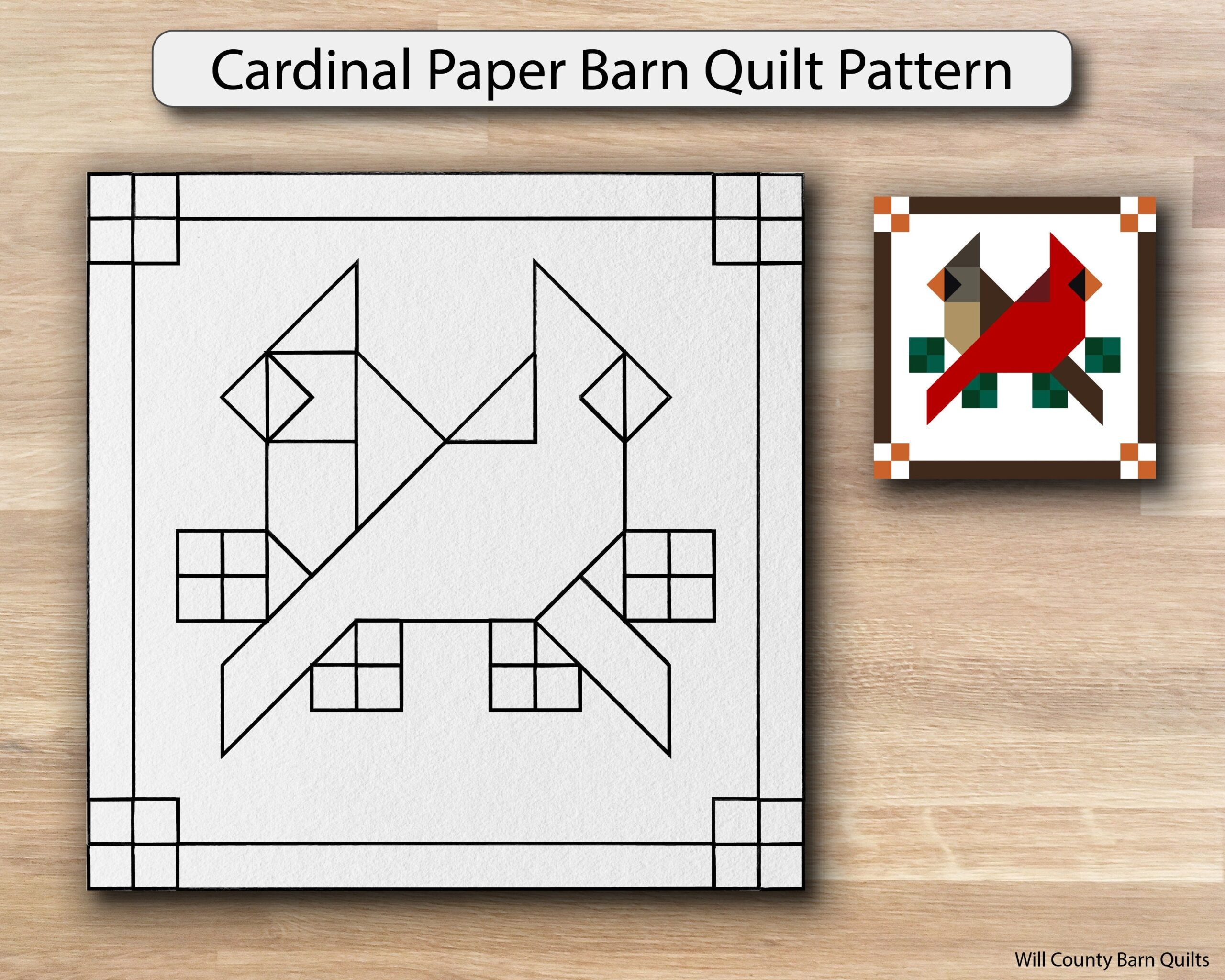 Cardinal Paper Printed Barn Quilt Pattern sizes Etsy