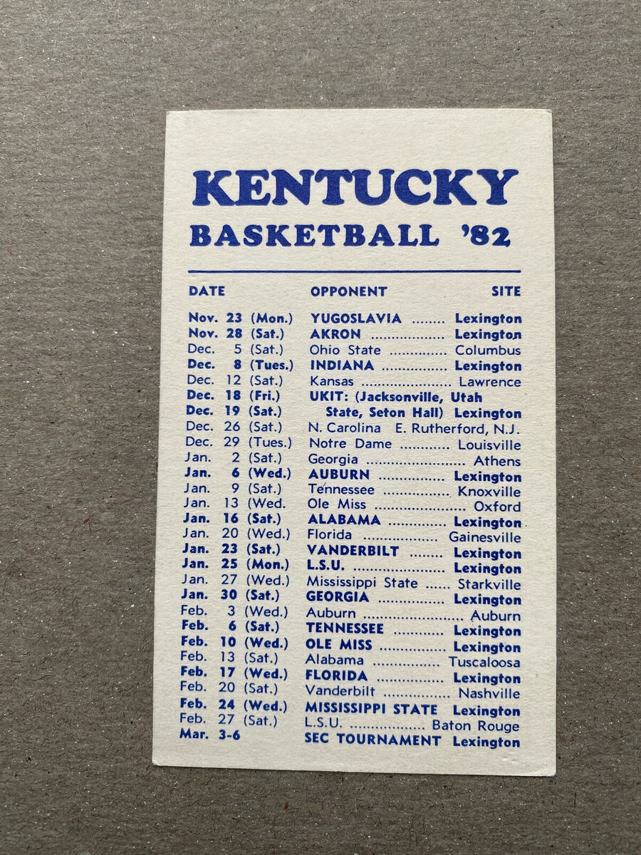 CBK 1981 82 KENTUCKY WILDCATS College Basketball Schedule CHARLES HURT Action EBay