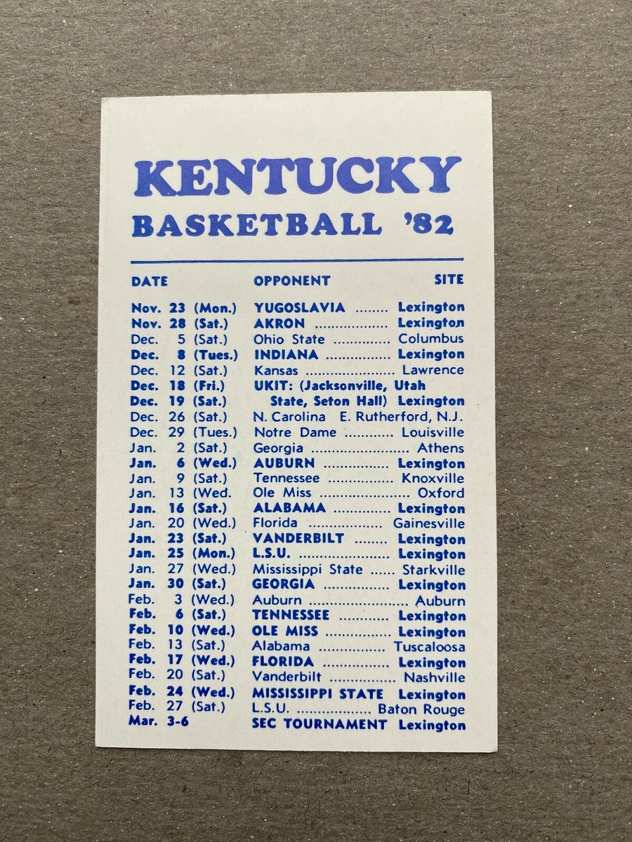 CBK 1981 82 KENTUCKY WILDCATS College Basketball Schedule COACH JOE B HALL EBay