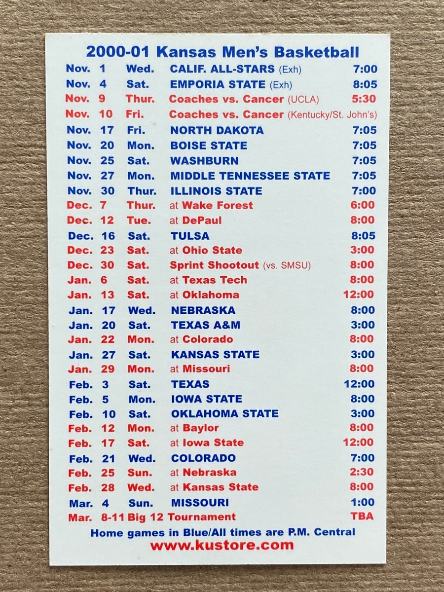 CBK 2000 01 KANSAS JAYHAWKS Basketball Schedule LUKE AXTELL Cover College EBay CBK 2000 01 KANSAS JAYHAWKS Basketball Schedule LUKE AXTELL Cover College EBay
