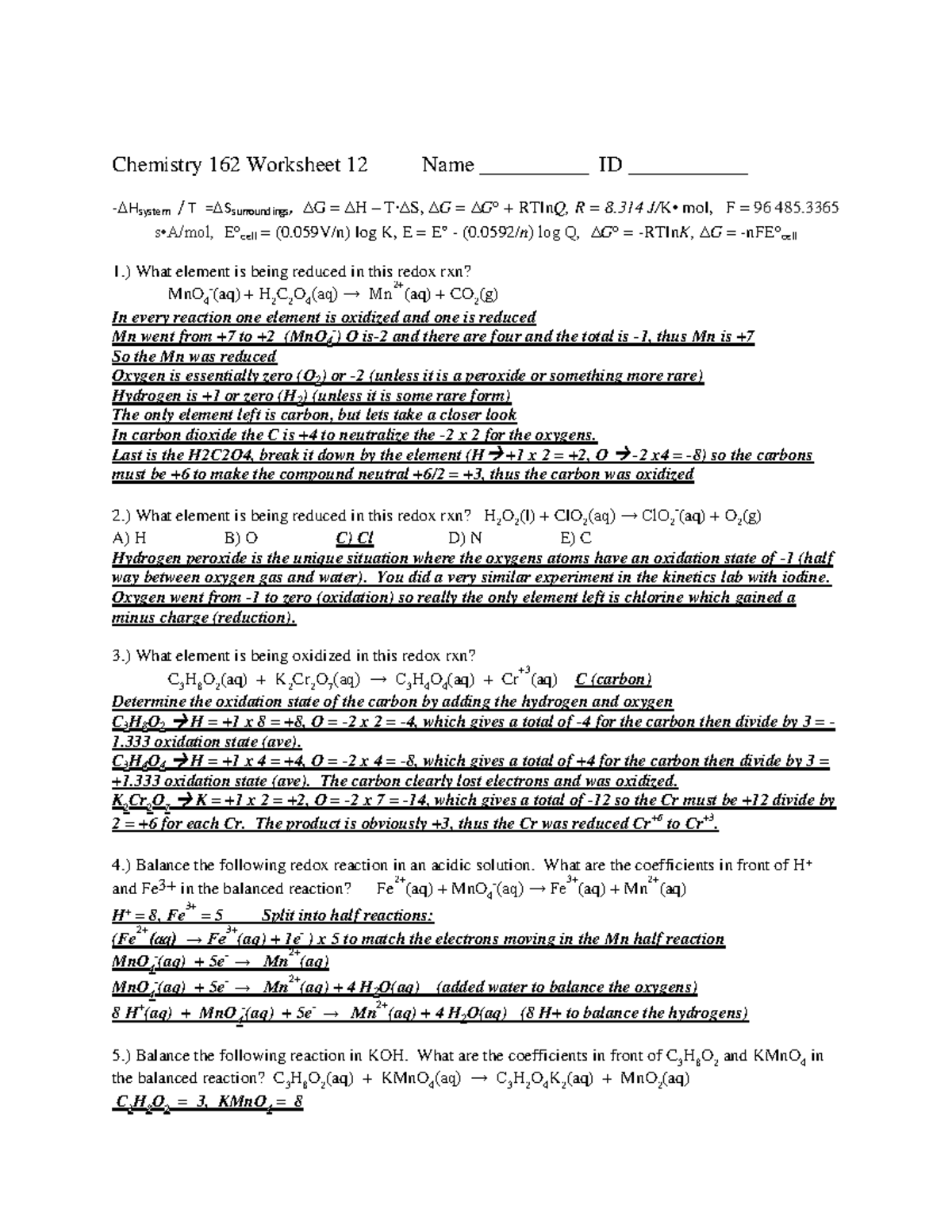 Chem 162 Worksheet 16 With Answers Chemistry 162 Worksheet 16 Name ID Kt 1 What Is The Correct Studocu Chem 162 Worksheet 16 With Answers Chemistry 162 Worksheet 16 Name ID Kt 1 What Is The Correct Studocu