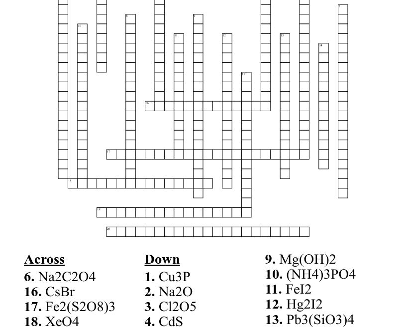Chemical Names Formulas Crossword WordMint