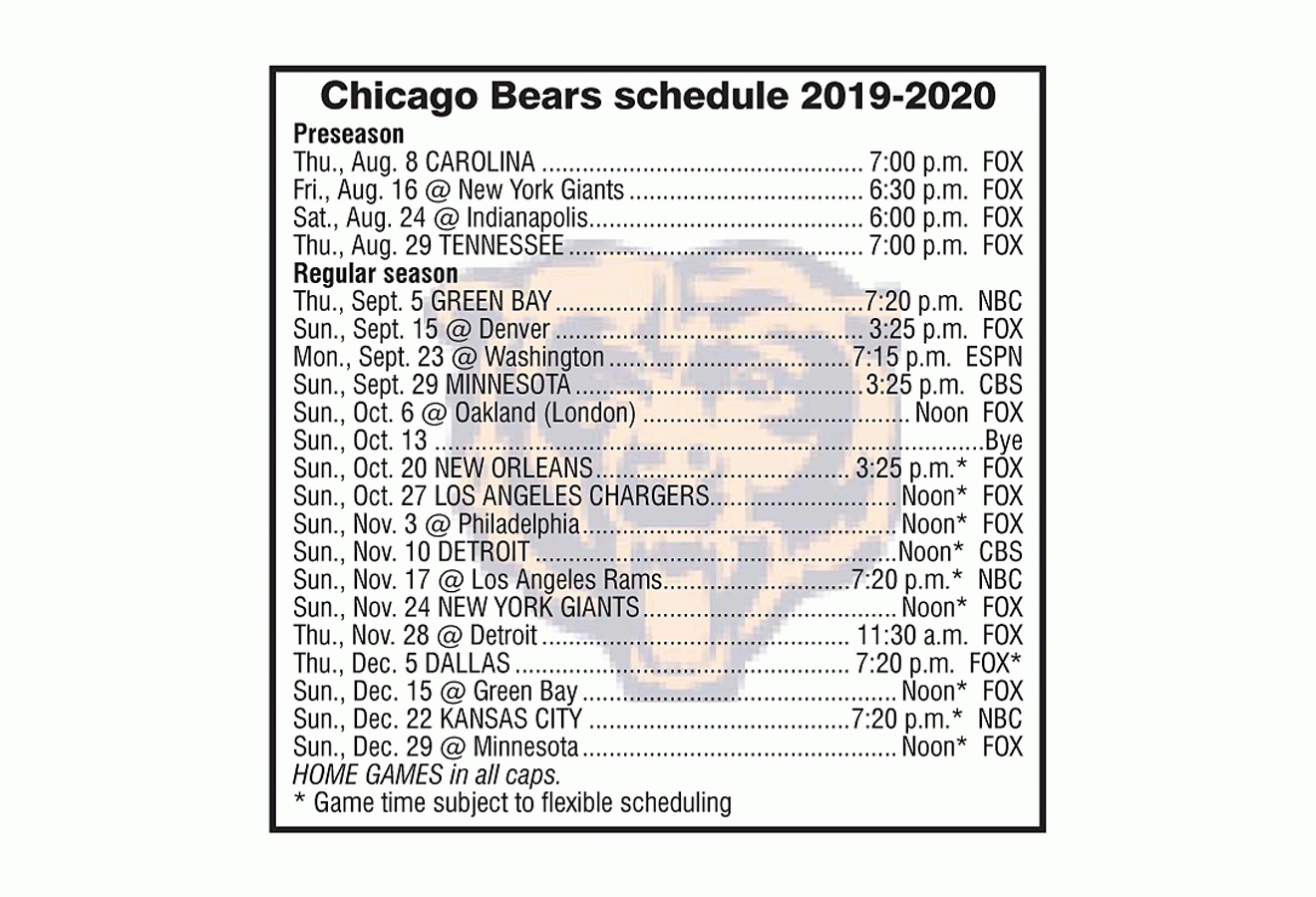 chicago bears schedule printable chicago bears schedule printable