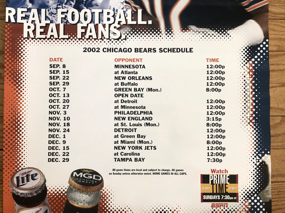 Chicago Bears Schedule Poster Miller Lite Beer ESPN 26x18 NFL Football Gift EBay Chicago Bears Schedule Poster Miller Lite Beer ESPN 26x18 NFL Football Gift EBay