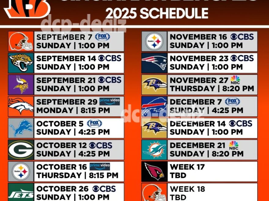 CINCINNATI BENGALS 2025 NFL Football Schedule Glossy Decal 8 X 8 EBay