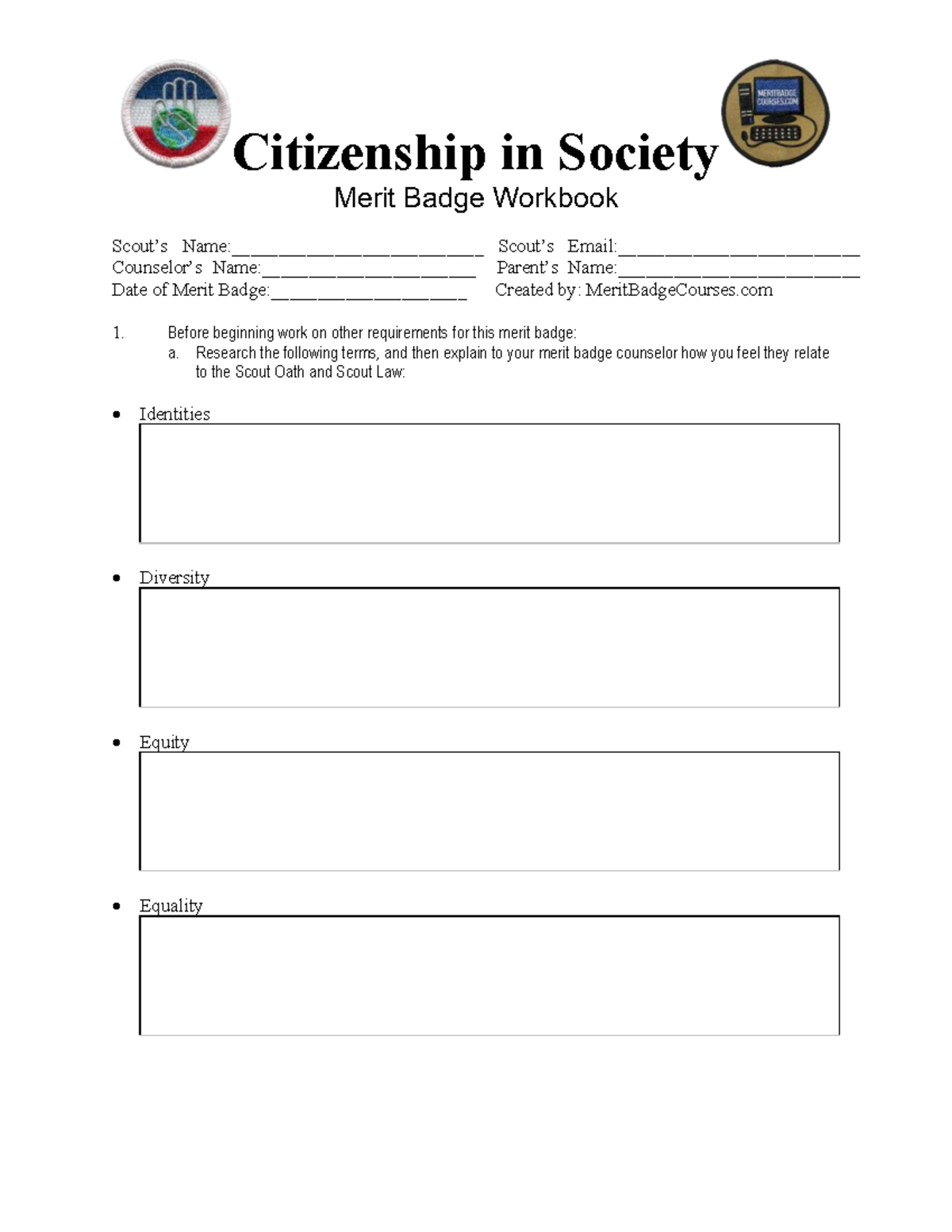 citizenship in the community merit badge worksheet citizenship in the community merit badge worksheet