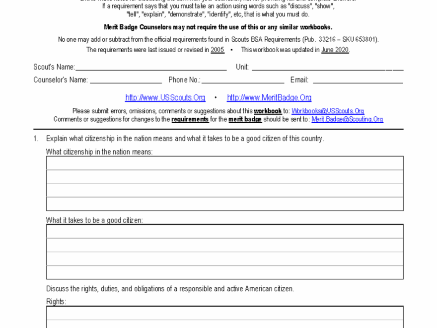 Citizenship In The Nation Merit Badge Workbook Guide For Scouts Studocu