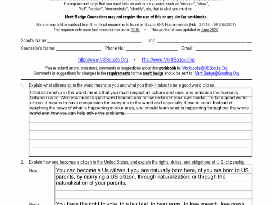 Citizenship In The World Merit Badge Workbook 2020 Studocu