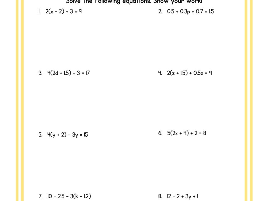 Colorful Solving Multi step Equations Tiered Worksheets Etsy