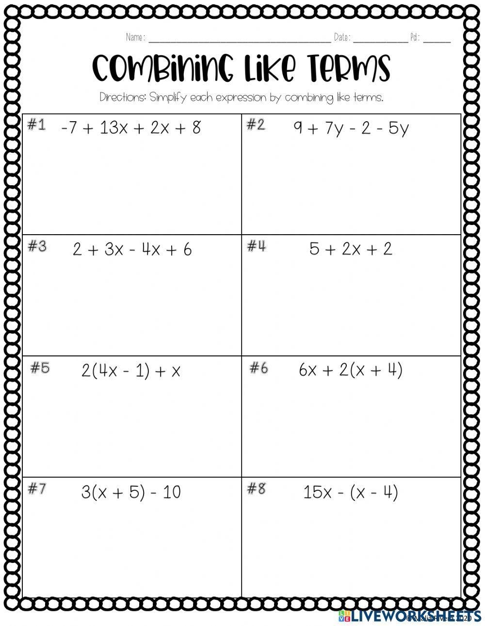 Combining Like Terms Activity Live Worksheets Worksheets Library Combining Like Terms Activity Live Worksheets Worksheets Library