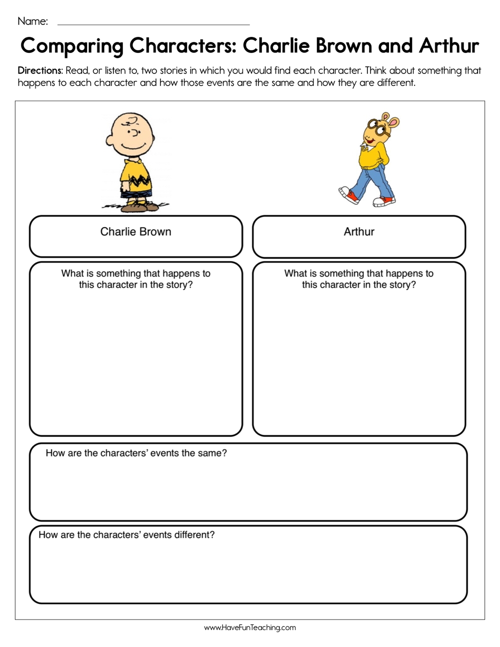 Compare And Contrast Characters Charlie Brown And Arthur Worksheet Have Fun Teaching Compare And Contrast Characters Charlie Brown And Arthur Worksheet Have Fun Teaching