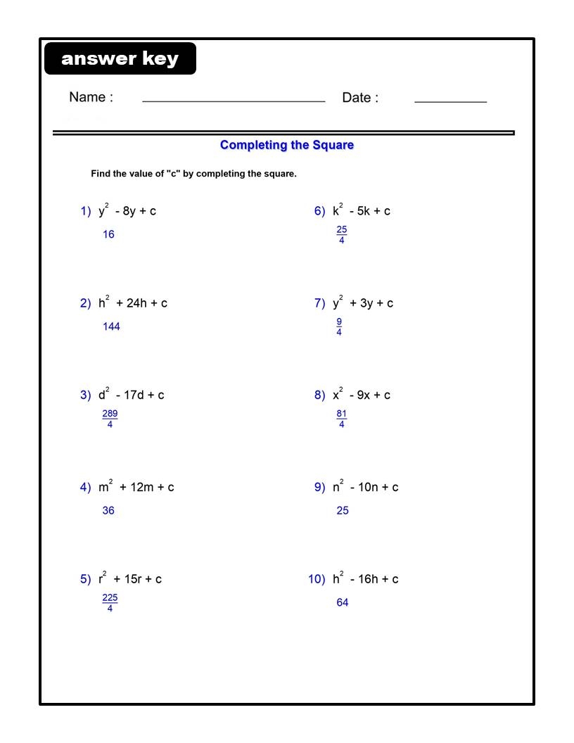Complete The Square Worksheets Algebra 1 Quadratic Functions Worksheets Made By Teachers