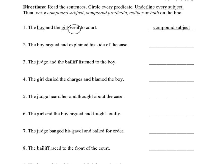 Compound Subject And Predicate Worksheet Sentence Structure Activity