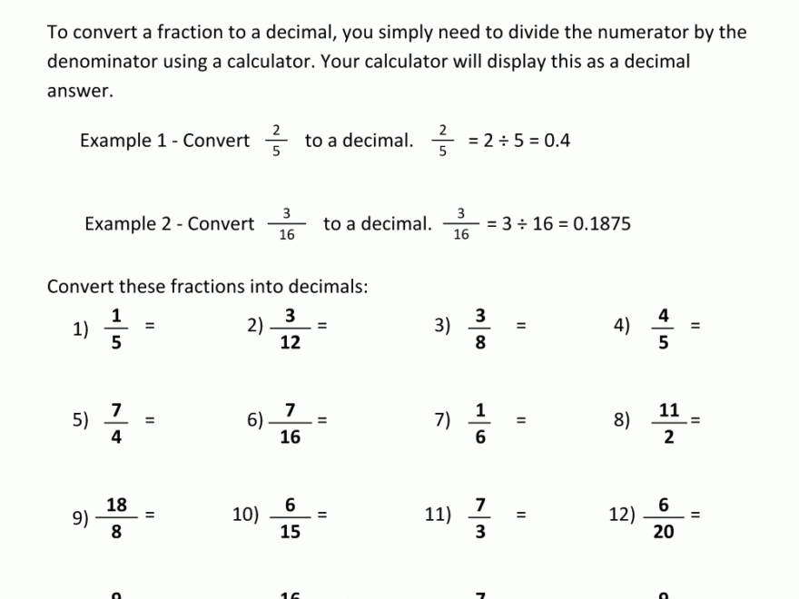 Convert Fractions To Decimal
