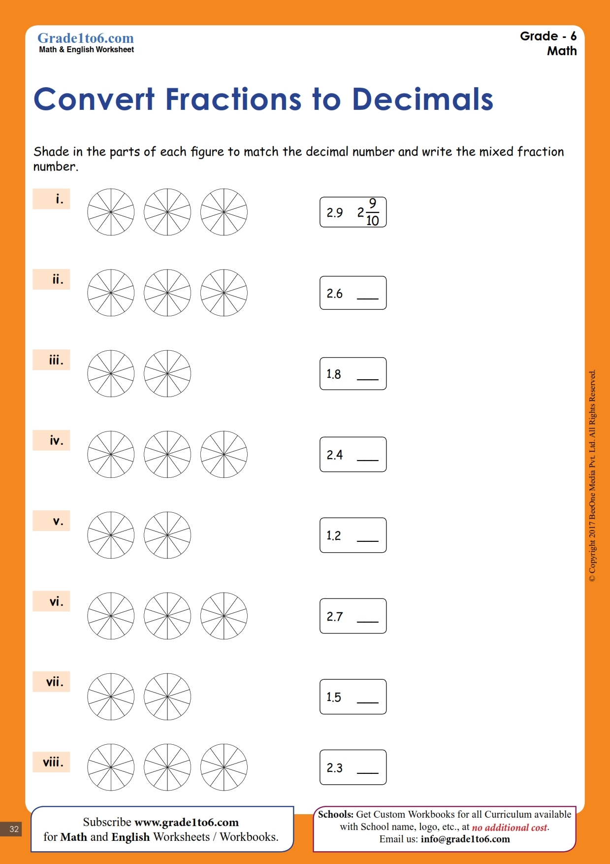 fractions and decimals worksheets