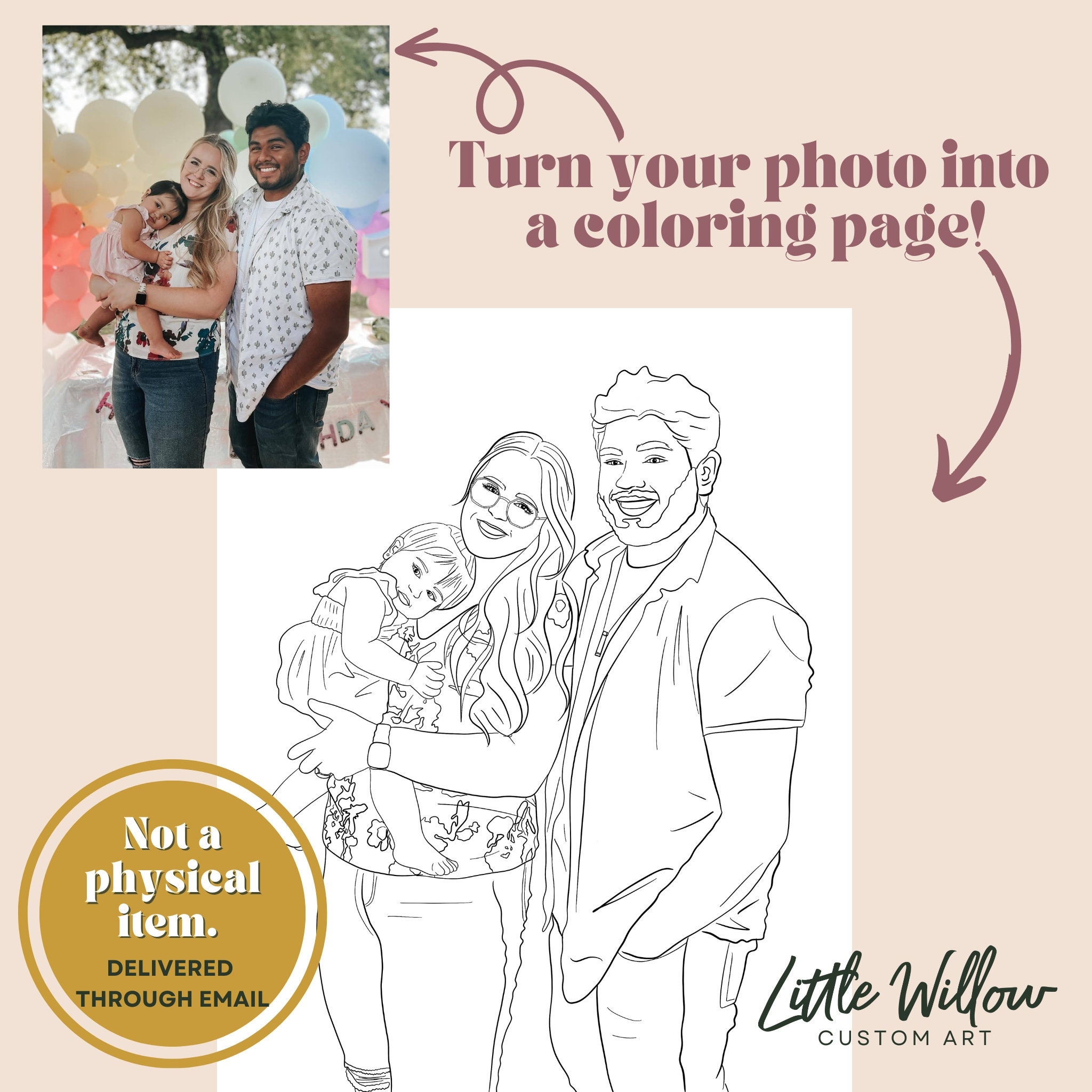 Custom Coloring Page Email A Photo Turn It Into A Coloring Page Personalized DIGITAL DELIVERY Google Drive Kids Gift Idea One Image Etsy
