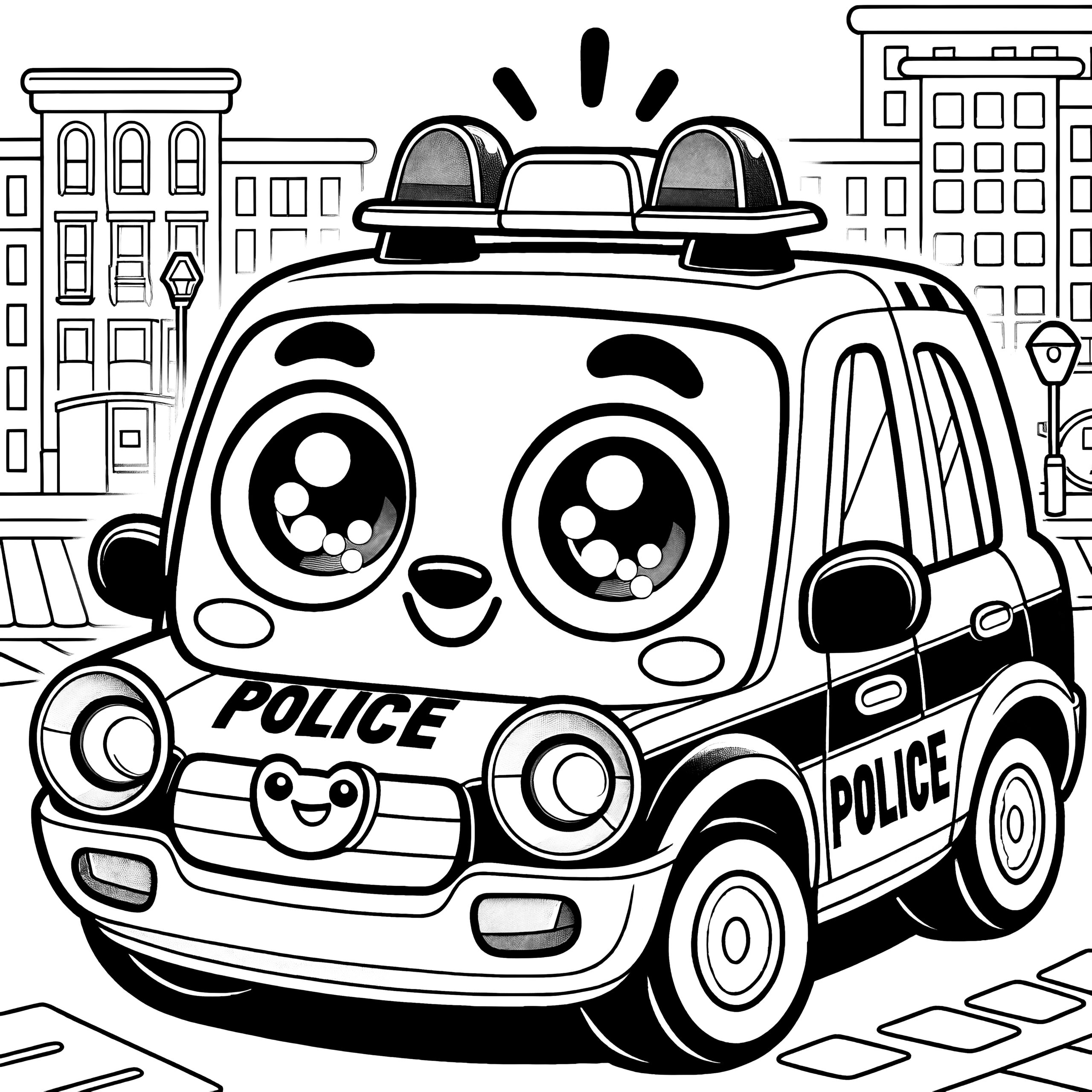 Cute Toy Police Car In Front Of Buildings Coloring Picture For Kids Free Cute Toy Police Car In Front Of Buildings Coloring Picture For Kids Free