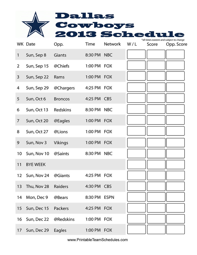 Dallas Cowboys 2013 Printable Schedule 2013 Dallas Cowboys Flickr