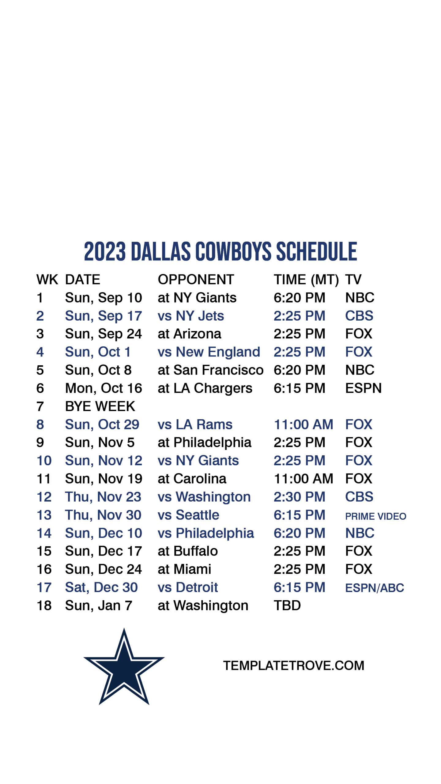 Dallas Cowboys 2024 Calendar Monthly Printable Calendar Pages